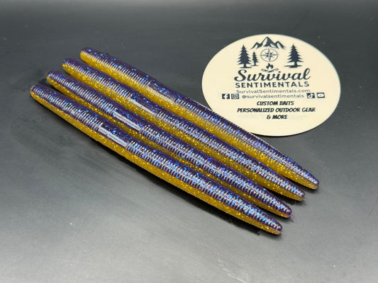 5" Stick Bait — Junebug Honey (Laminate/Dual Color)- Soft Plastic Bass Bait (8-Pack)