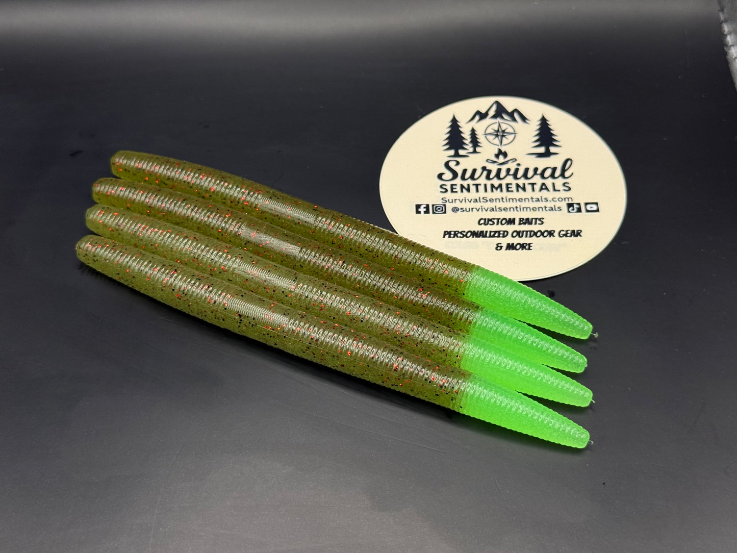 5″ Stick Bait — Radioactive Watermelon - Color-Tip Series (8-Pack) | Soft Plastic Bass Bait | Hand-Injected, Salt-Loaded