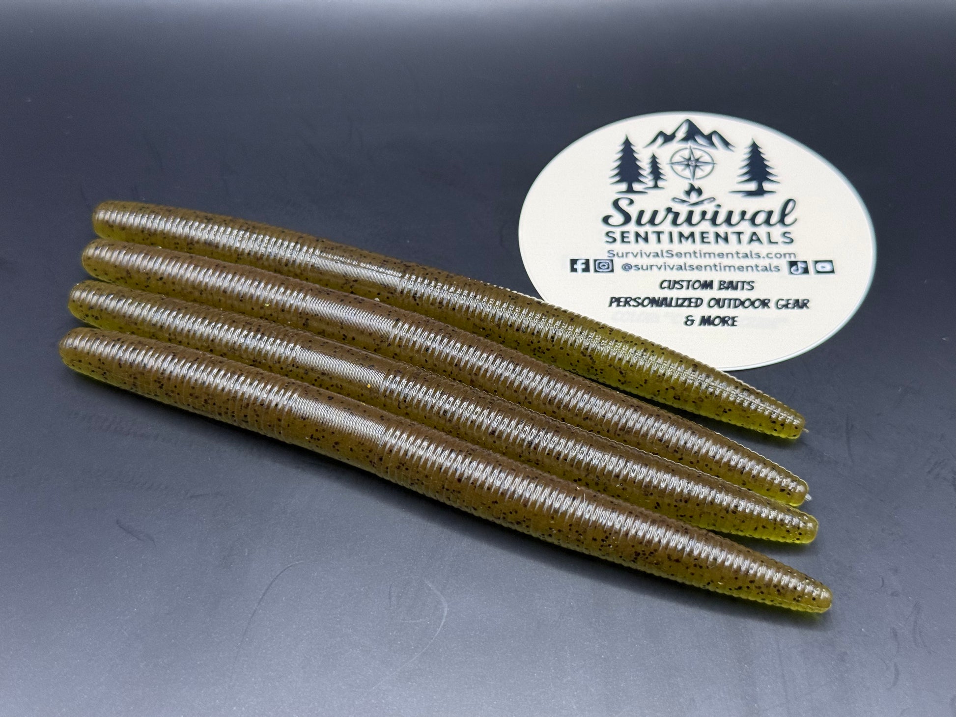 Green Pumpkin — Green Pumpkin 5 inch stick worm soft plastic bass bait by Survival Sentimentals